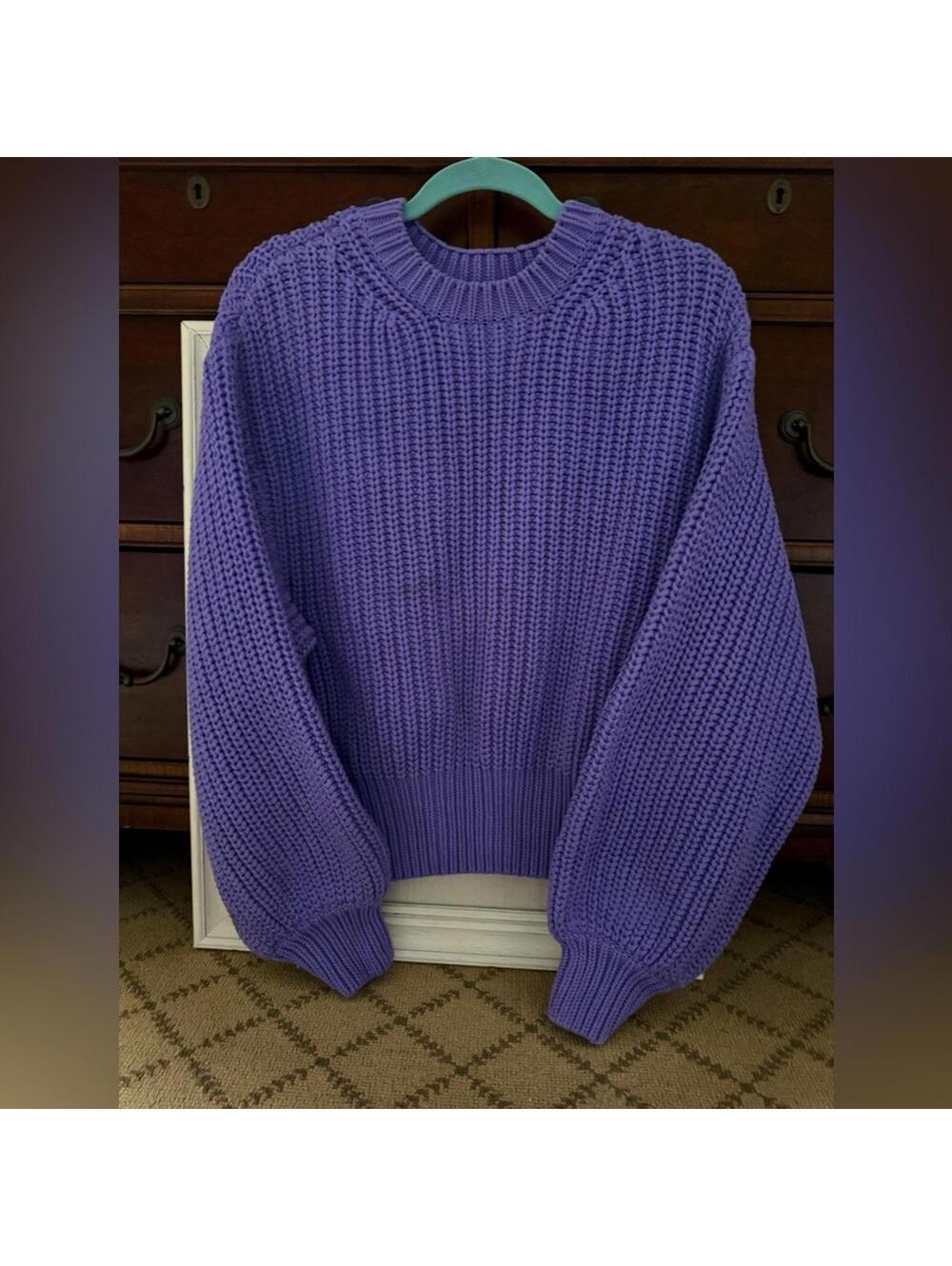 Bardot chunky knit crew neck long sleeved sweater royal purple NWOT OS